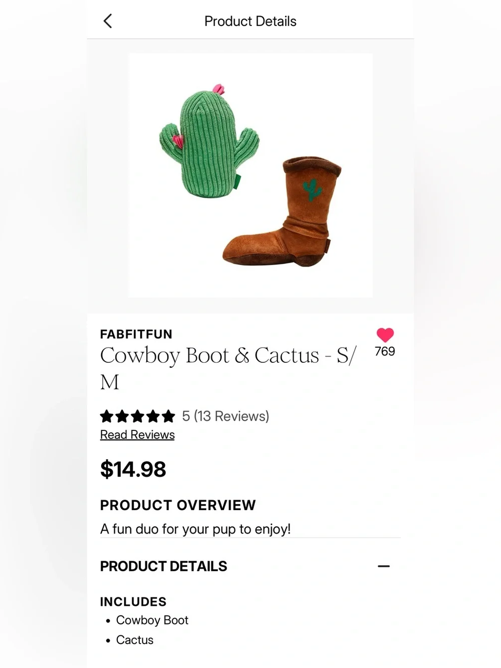 *NEW* 2PC* FABFITFUN Cowboy Boot & Cactus - S/ M Dog toys